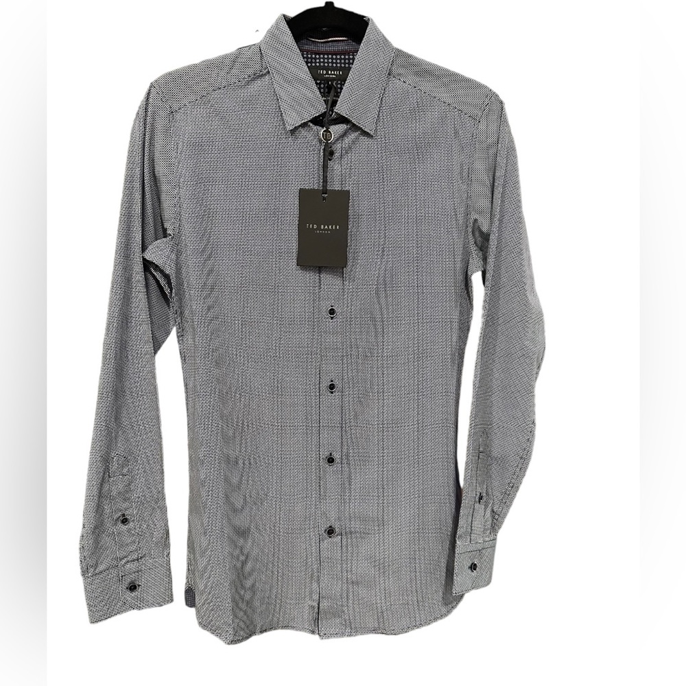 Ted Baker Men’s Geo Print Shirt Ted Sz 1/XS NEW NWT Button Up Dress Shirt Navy